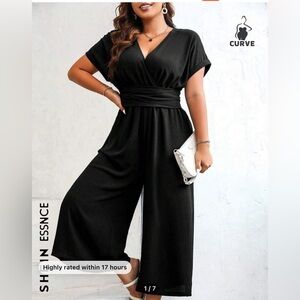 New in bag SHEIN Essnce Plus Surplice Neck Batwing Sleeve Wide Leg Jumpsuit